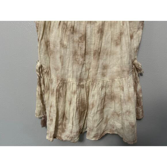 Black Tape Tank Cream Tan Crochet Neck Side Tie Sleeveless Babydoll Top Small - Picture 3 of 11